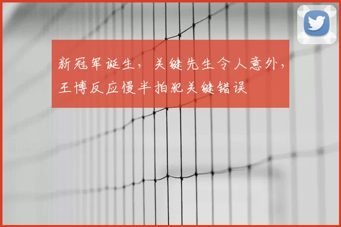 新冠军诞生，关键先生令人意外，王博反应慢半拍犯关键错误